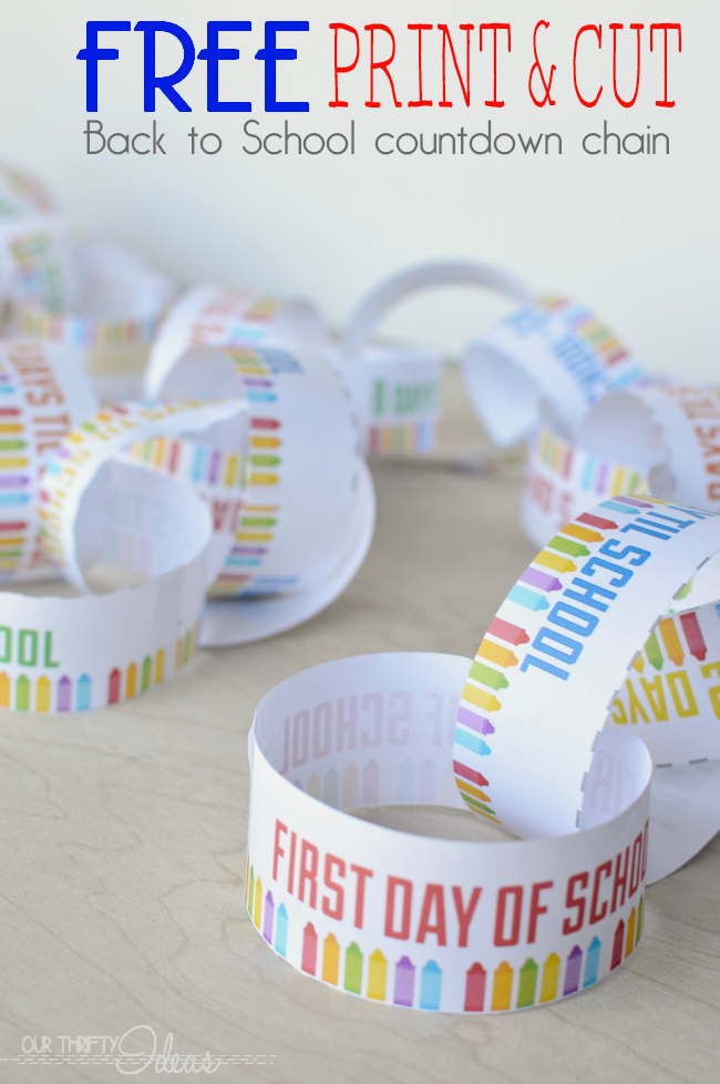 FREE Print & Cut #BackToSchool countdown chain. Let your kids get excited about BTS by putting together this chain leading up to the first day of school. Printable has each day up to 45 days til school, and even a few blank ones.