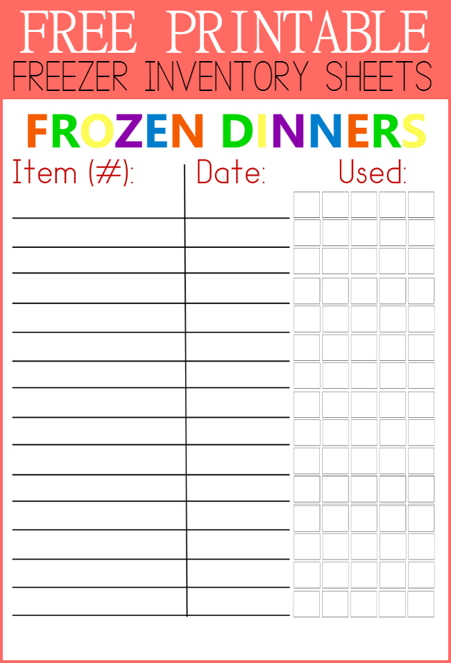 Freezer Meal inventory printable Our Thrifty Ideas
